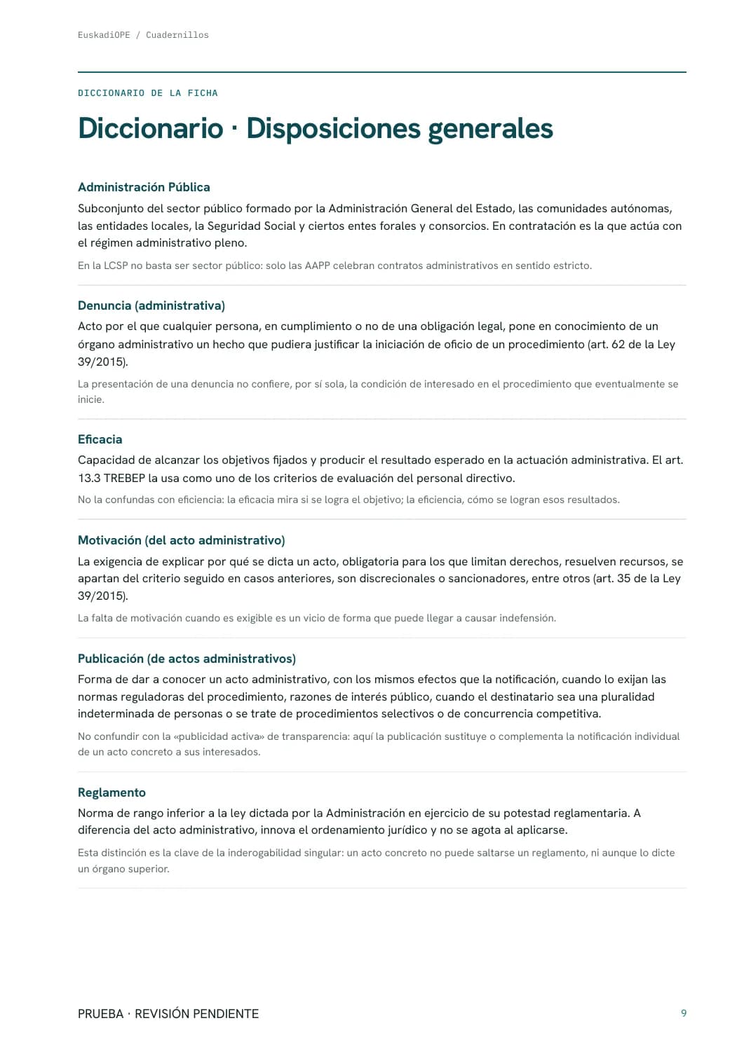 Página real de diccionario de la Ley 39